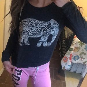 Dark Gray Long Sleeve Elephant Design Shirt